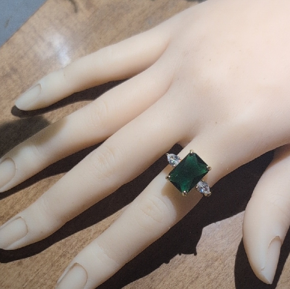 Charter Club Green and Silver Ring with Emerald Stone